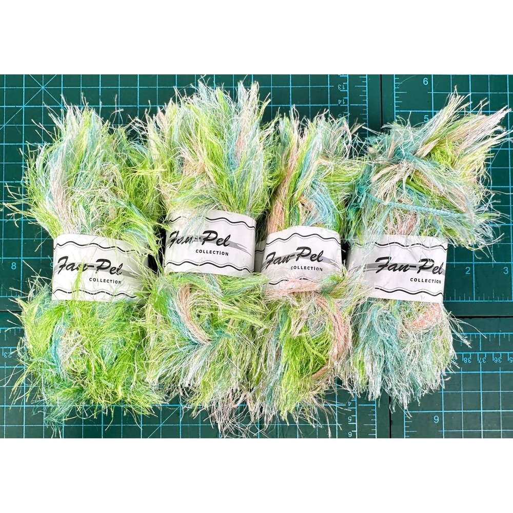 4 Skein Fan-Pel Collection Variegated Green Blue Pink Eyelash Novelty Yarn Fur